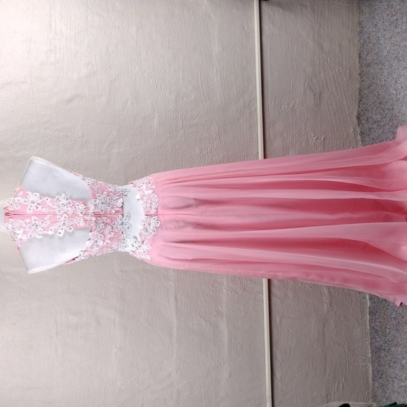 Rachel Allan Pink Crystal Embellished Two Piece Cropped Halter Maxi Skirt Set - Picture 9 of 16